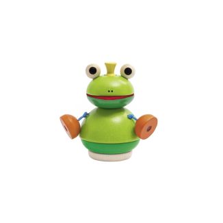 Weiteres Spielmaterial vom Artikel 62041, Stapelfrosch Pepito, Sortier-und Steckspiel, verschiedene Formen mit Klapperkugeln aus Holz, 10 cm