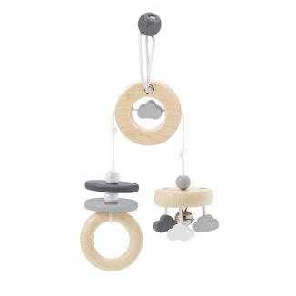 Spielmaterial vom Artikel 64005, bellybutton: Wolken Spaß, Minitrapez, Mobile mit Glöckchen aus Holz, Grau, 15,5 cm Spielmaterial vom Artikel 64005, bellybutton: Wolken Spaß, Minitrapez, Mobile mit Glöckchen aus Holz, Grau, 15,5 cm