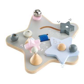 Spielmaterial vom Artikel 64029, bellybutton: Sternchenspiel, Motorikspielzeug mit Gl&ouml;ckchen und Klettverschluss aus Holz, 19 cm