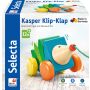 Vorderseite der Verpackung vom Artikel 62022, Kasper Klip-Klap, Nachziehspielzeug aus Holz, 16cm