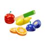 Spielmaterial vom Artikel 62070, Obstsalat, Klett und Schneidespielzeug aus Holz, Küchen-Spielzeugset, 11 Teile