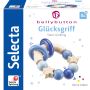 Vorderseite der Verpackung vom Artikel 64010, bellybutton: Glücksgriff blau, Greifling aus Holz, 7,5 cm