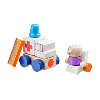 Klettini® Krankenwagen, Klett-Stapelspielzeug aus Holz, 7 Teile