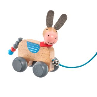 Spielmaterial vom Artikel 62102, Pepino, Nachzieh-Esel, Schiebe-und Nachziehspielzeug mit Glöckchen aus Holz, 13 cm