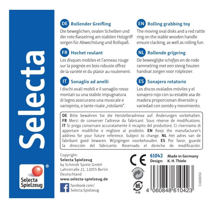 Rückseite der Verpackung vom Artikel 61042, Tondelli, rollender Greifling