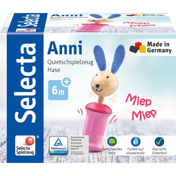 Vorderseite der Verpackung vom Artikel 61057, Anni Hase - Greifling mit Quietsche