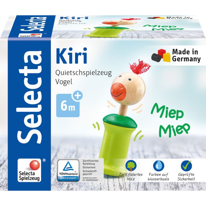 Vorderseite der Verpackung vom Artikel 61058, Kiri Vogel - Greifling mit Quietsche