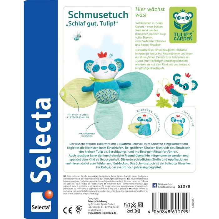TULIP'S GARDEN by SELECTA Soft Toy: Schmusestuch, Schlaf gut, Tulip, 20 cm