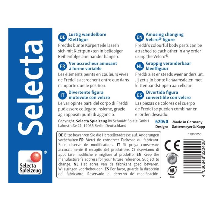 Rückseite der Verpackung vom Artikel 62040, Klettwurm Freddi