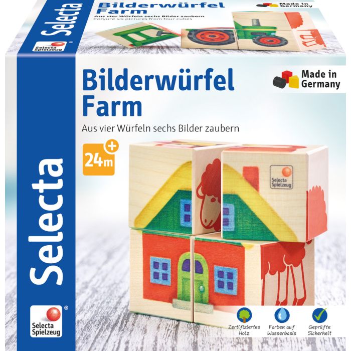 Vorderseite der Verpackung vom Artikel 62052, Bilderwürfel Farm