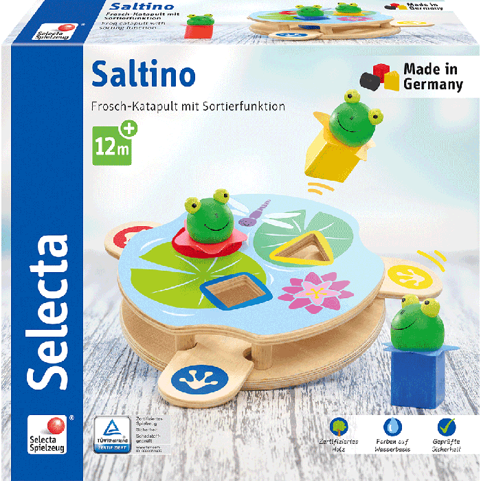 Vorderseite der Verpackung vom Artikel 62072, Saltino Frosch-Katapult