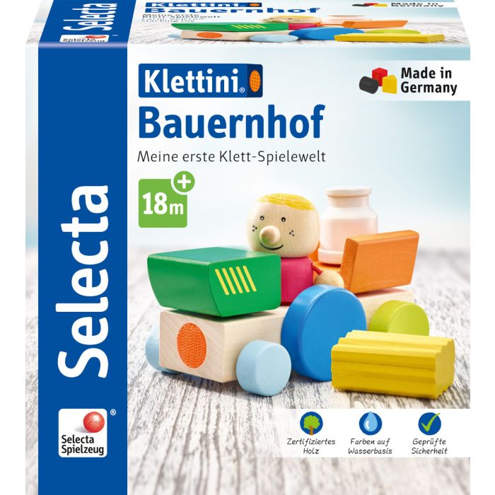 Vorderseite der Verpackung vom Artikel 62076, Klettini® Bauernhof, Klett-Stapelspielzeug