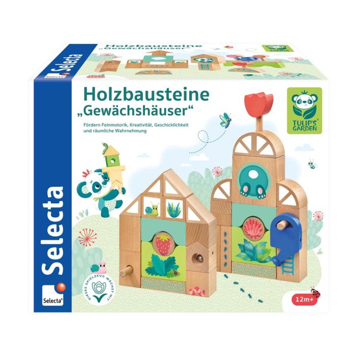 TULIP'S GARDEN by SELECTA® Kleinkindwelt: Holzbausteine Gewächshäuser, 34 Teile