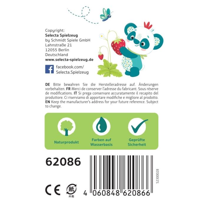 Rückseite der Verpackung vom Artikel 62086, TULIP'S GARDEN by SELECTA® Kleinkindwelt: Steckspiel Blumen, 14 Teile 