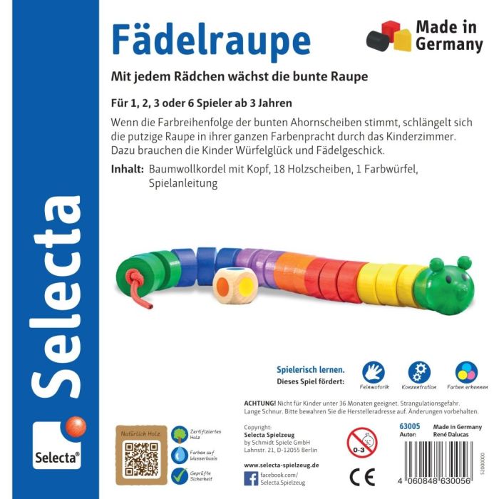 Rückseite der Verpackung vom Artikel 63005, Fädelraupe