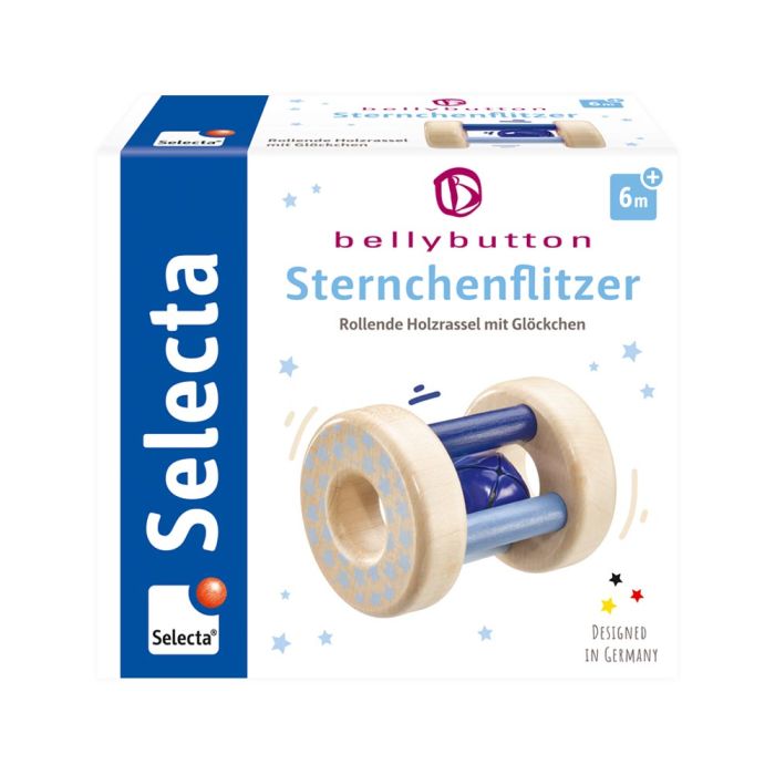 bellybutton: Sternchenflitzer, Greifling mit Rassel aus Holz, Blau, 15,5 cm