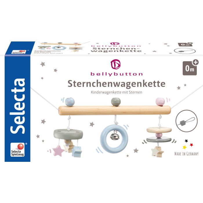Vorderseite der Verpackung vom Artikel 64016, bellybutton: Sternchen, Wagenkette aus Holz, 63 cm