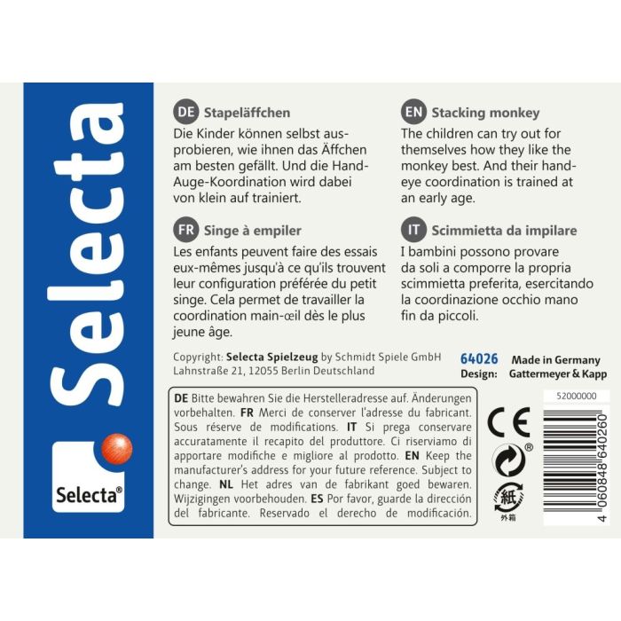 Rückseite der Verpackung vom Artikel 64026, bellybutton: Stapeläffchen, 9 cm