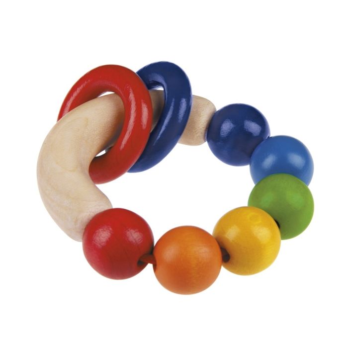 Weiteres Spielmaterial vom Artikel 61007, Rondello, Greifling aus Holz mit  Klapperringen, 7,5 cm