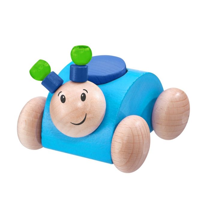 Spielmaterial vom Artikel 61073, Rollino, Rollgreifling Käfer mit Quietsche aus Holz, Blau 7,5 cm