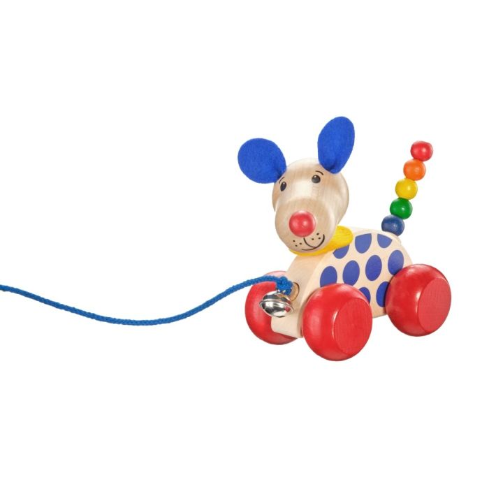 Spielmaterial vom Artikel 62026, Nico, Nachzieh-Hund, Schiebe-und Nachziehspielzeug mit Glöckchen aus Holz, 12 cm Spielmaterial vom Artikel 62026, Nico, Nachzieh-Hund, Schiebe-und Nachziehspielzeug mit Glöckchen aus Holz, 12 cm