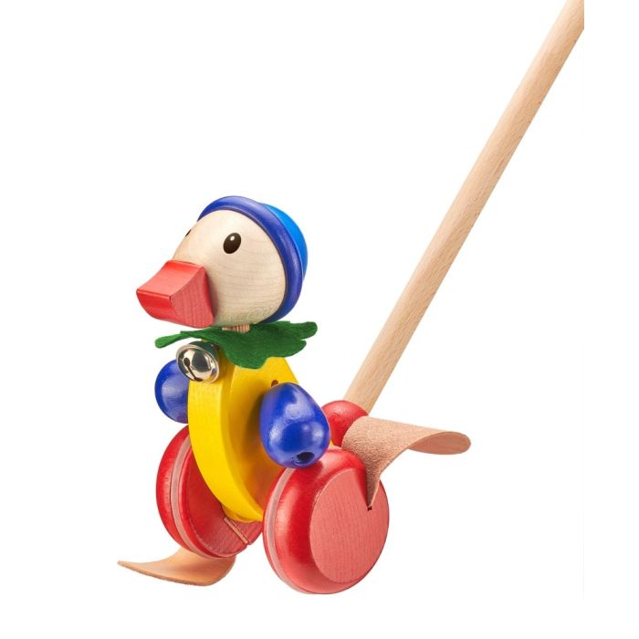 Spielmaterial vom Artikel 62032, Pedella, Ente Schiebefigur mit Glöckchen aus Holz mit Kunstlerder Füße, 14 cm Spielmaterial vom Artikel 62032, Pedella, Ente Schiebefigur mit Glöckchen aus Holz mit Kunstlerder Füße, 14 cm