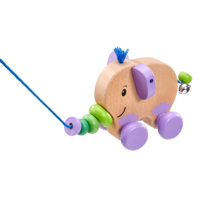 Weiteres Spielmaterial vom Artikel 62101, Tita, Nachzieh-Elefant, Schiebe-und Nachziehspielzeug mit Glöckchen aus Holz, 13 cm