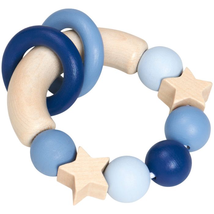 Spielmaterial vom Artikel 64010, bellybutton: Glücksgriff blau, Stern Greifling mit Klapperringen aus Holz, 7,5 cm Spielmaterial vom Artikel 64010, bellybutton: Glücksgriff blau, Stern Greifling mit Klapperringen aus Holz, 7,5 cm